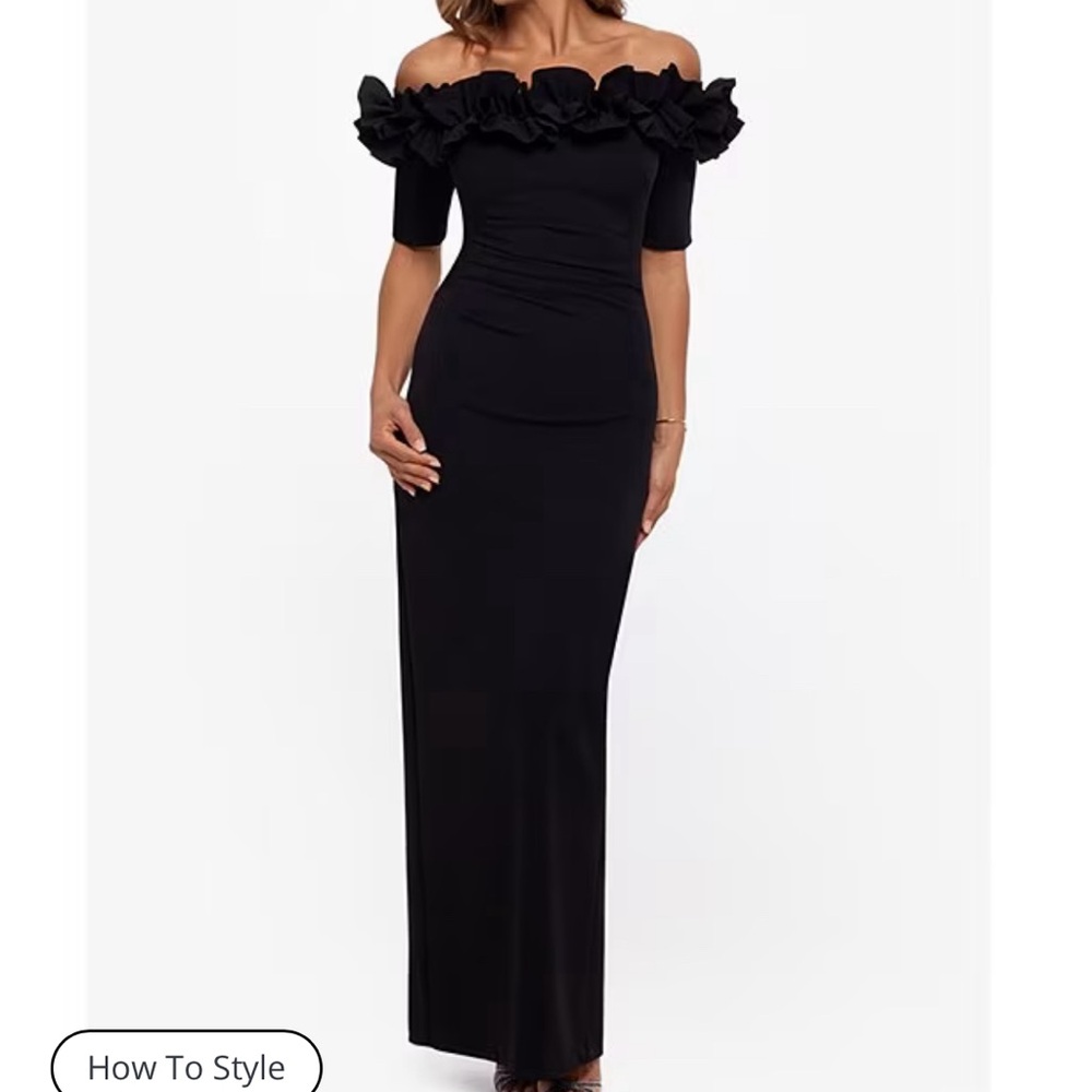 Xscape black off the shoulder crepe gown 12